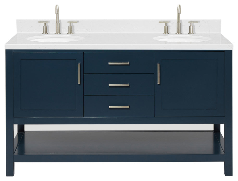 Ariel Bayhill 60" Double Oval Sink Bathroom Vanity, Carrara Quartz