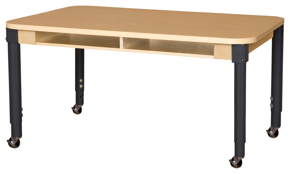 Mobile Four Seater High Pressure Laminate Desk with Adjustable Legs, 20"-31"