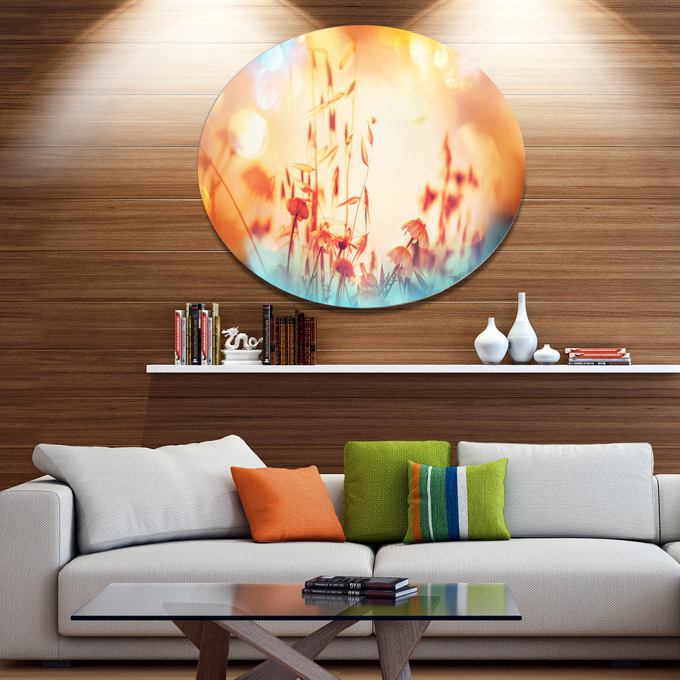 Beautiful Little Summer Flowers View, Floral Round Metal Wall Art, 23"
