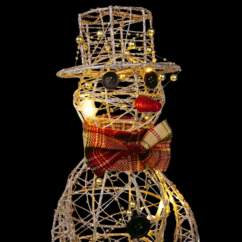 Gold Wire Snowman DÃ©cor with Warm White LED Lights, 9"l X 8"w X 18"h (Small)