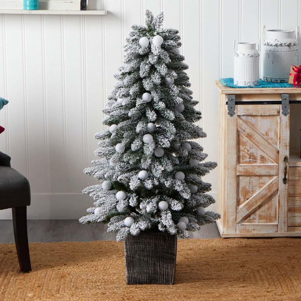 Nearly Natural T3035 4'' Winter Flocked Pre-Lit Artificial Christmas Tree