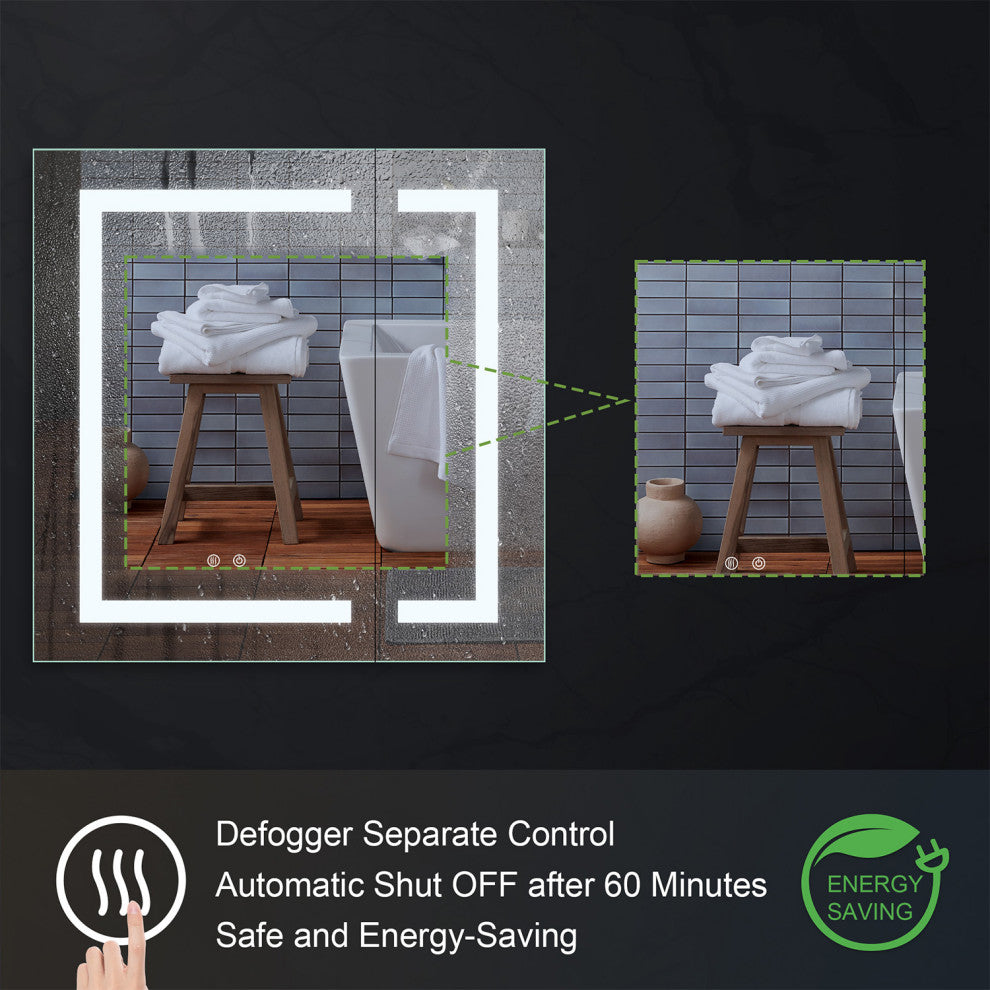 Recessed/Surface Mount LED Medicine Cabinet Mirror with Defogger, 36"x30" Double Doors