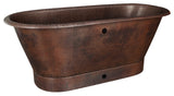 72" Hammered Copper Modern Style Bathtub, Overflow Holes & Drain Package