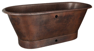 72" Hammered Copper Modern Style Bathtub, Overflow Holes & Drain Package