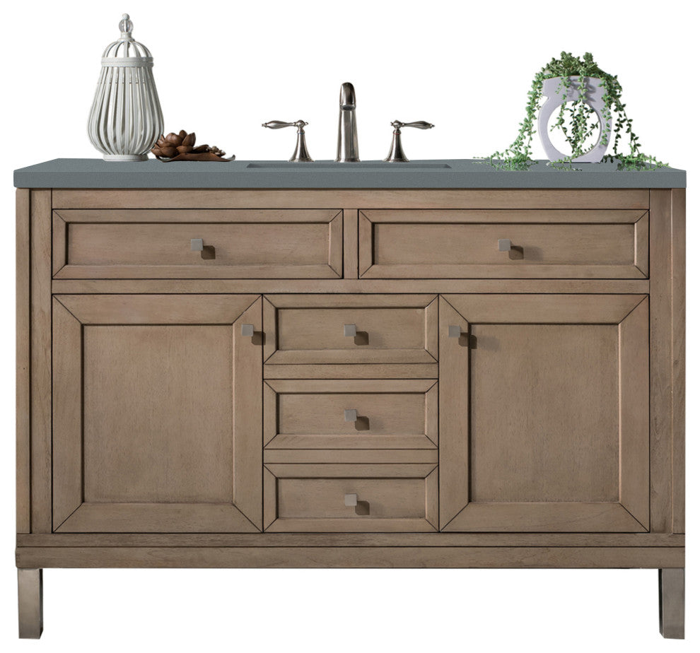 James Martin 305-V48-WWW-3CBL 48" Single Vanity White Washed Walnut Quartz Top