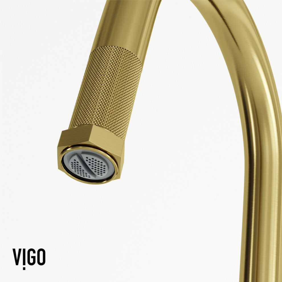VIGO Hart Arched 18" H Single Handle Pull-Down Kitchen Faucet, Matte Brushed Gold, Without Extras