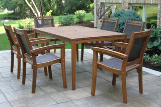 7-Piece Eucalyptus and Sling Stacking Armchair Rectangle Dining Set