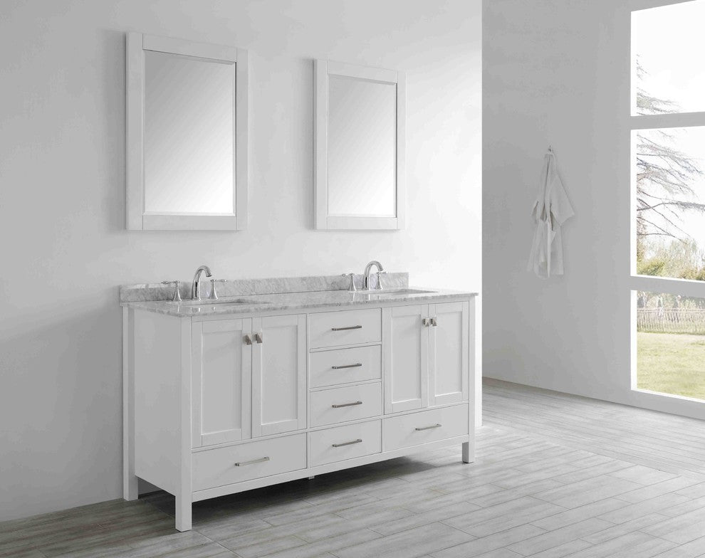 Eviva Aberdeen 72 Transitional White Bathroom Vanity White Carrera Countertop