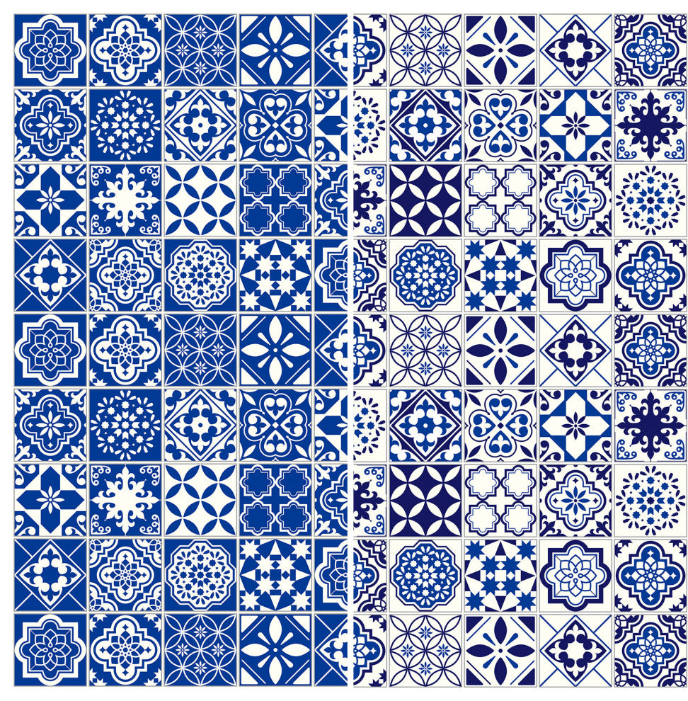 6' Tall Double Sided Blue and White Tile Canvas Room Divider