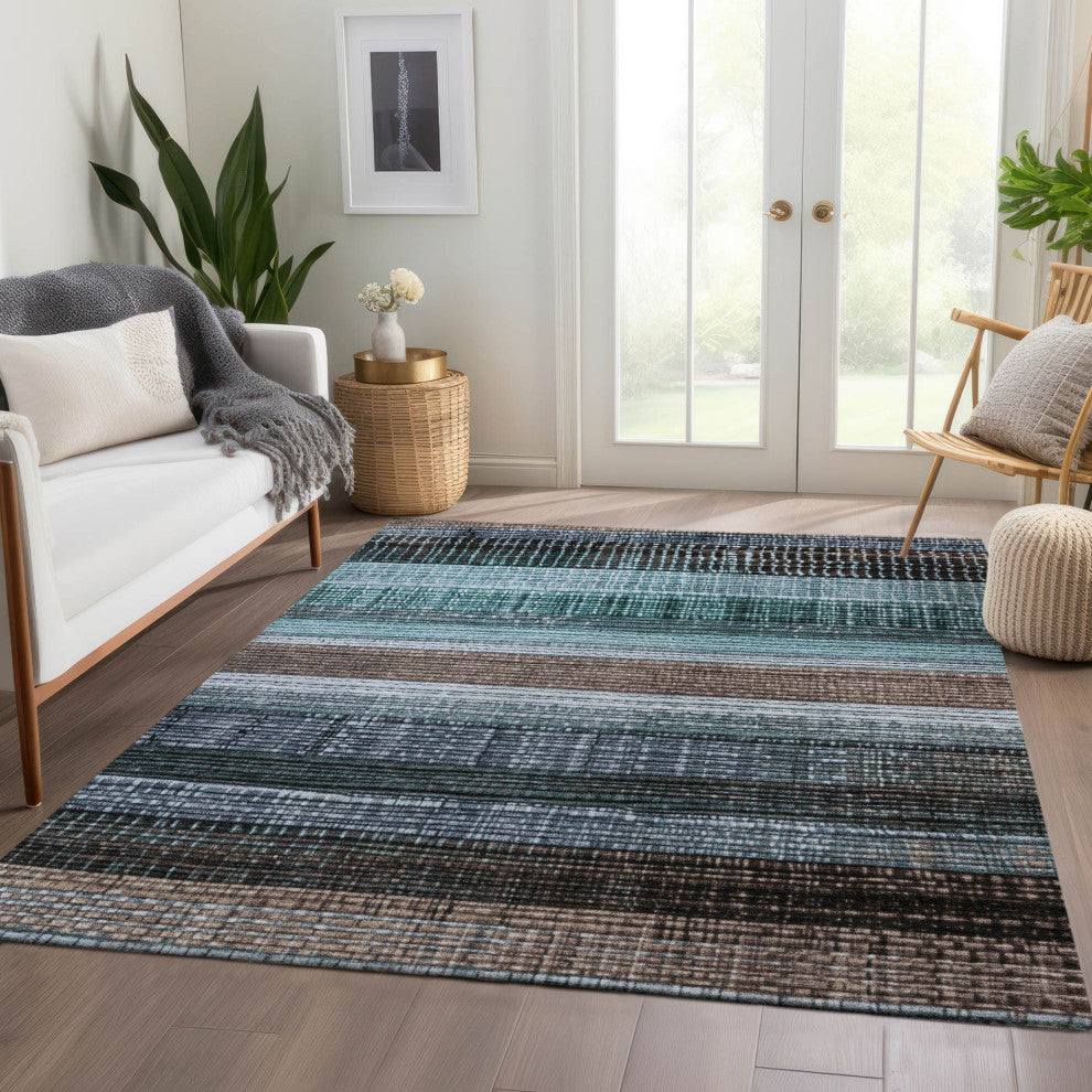 Machine Washable Indoor/Outdoor Chantille ACN1873 Teal 9' x 12' Rug