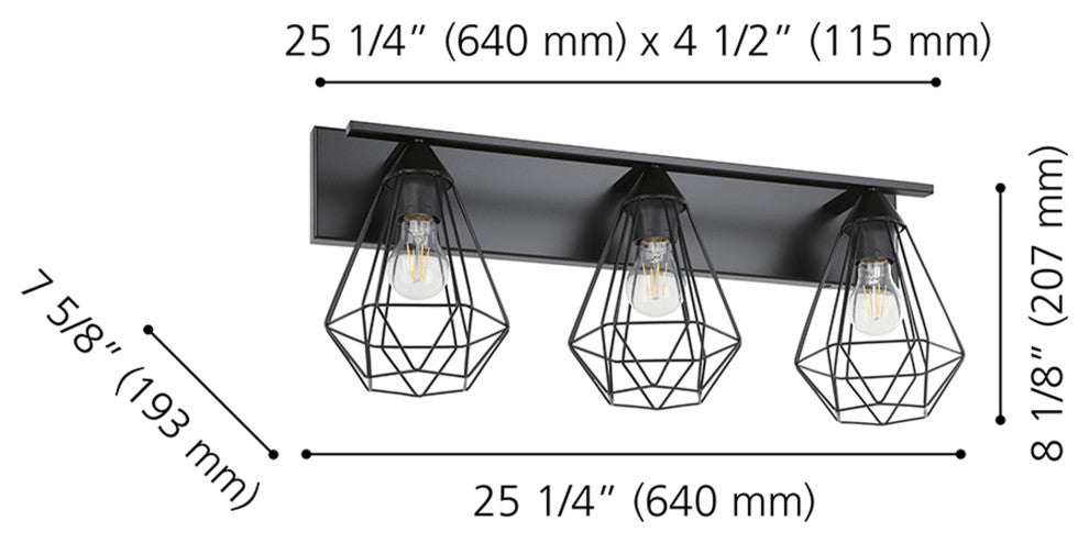 Tarbes 3-Light Bath/Vanity Light, Matte Black