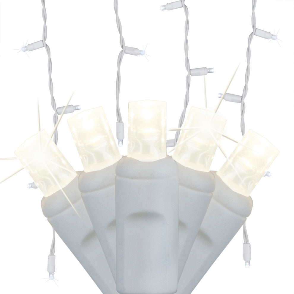 Standard Icicle 5Mm Pure White LED Light Set On White Wire
