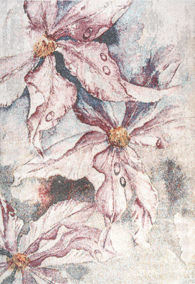 Pastello Modern Abstract Muted Flowers Area Rug, Pink/Gray, 3x5
