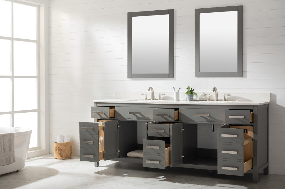 Design Element Valentino 84" Gray Double Rectangular Sink Vanity