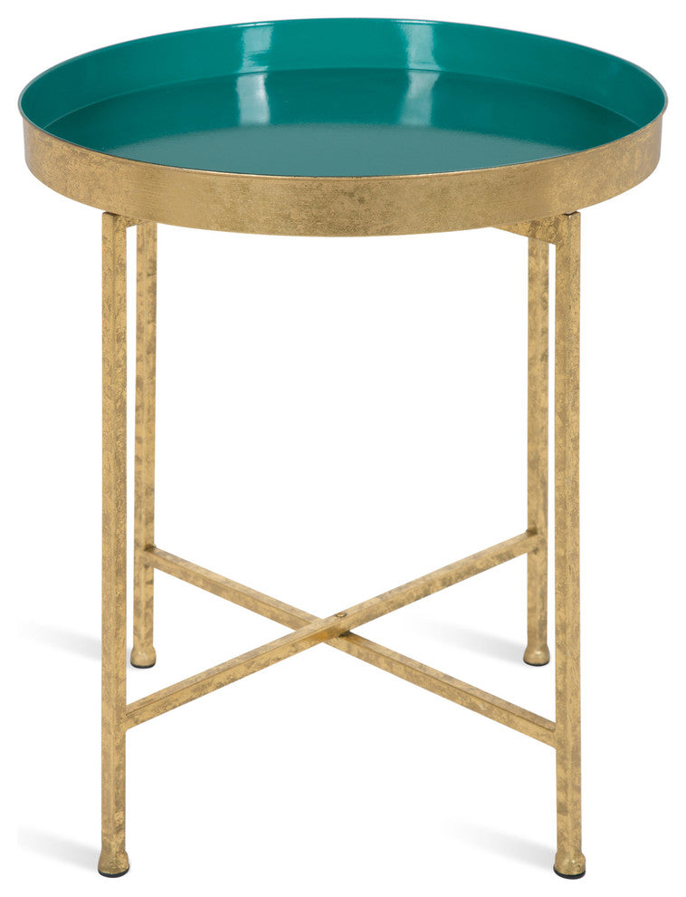 Celia Round Metal Side Table, Gold Teal