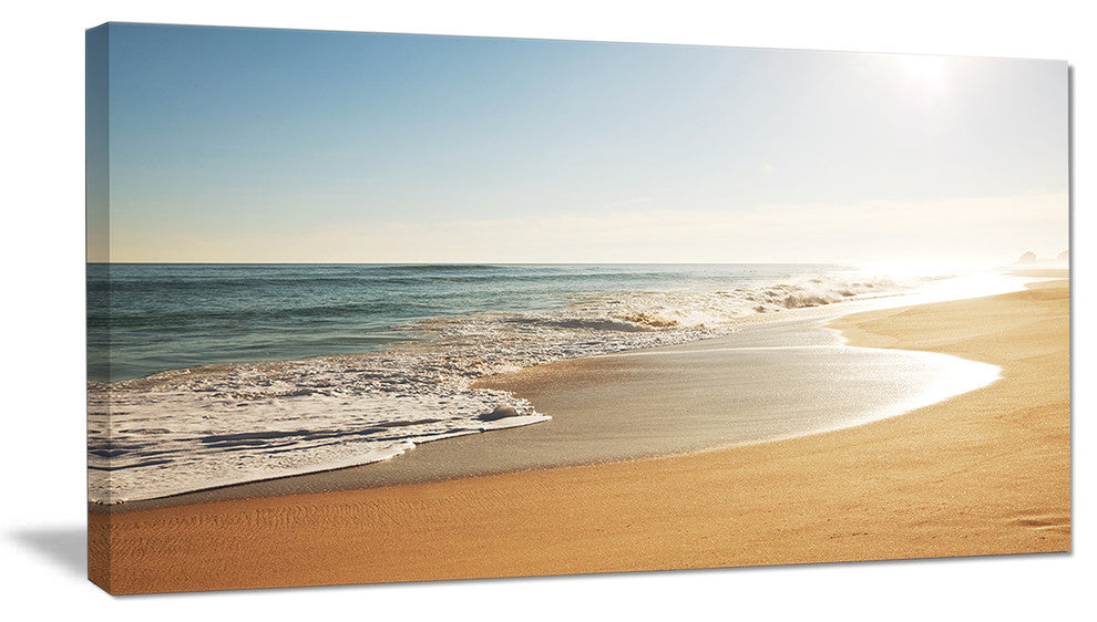 "Wide Seashore With Crystal Waters" Modern Beach Canvas Art Print, 32"x16"