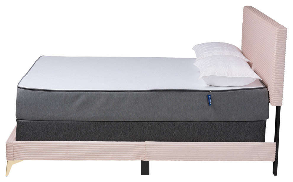 Liberty Velvet Queen Size Panel Bed, Light Pink
