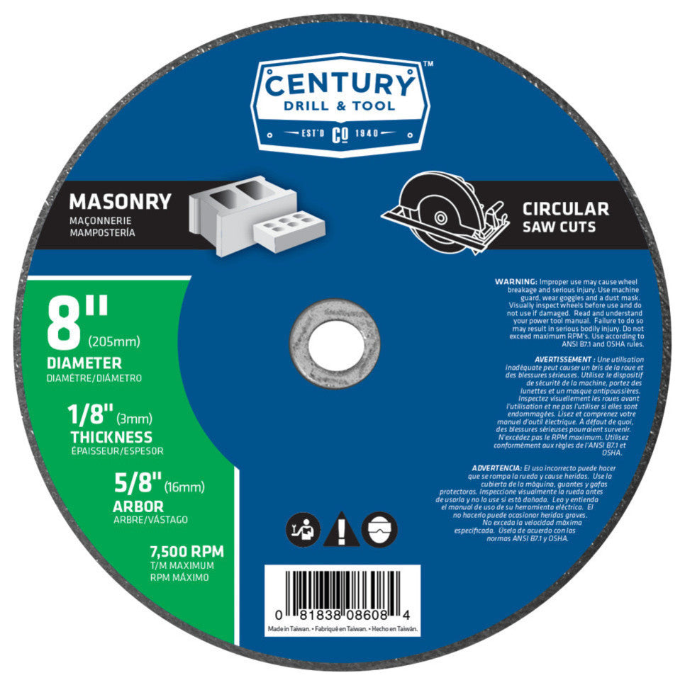 Abrasive Saw Blade, Type 1A, 8"x1/8"