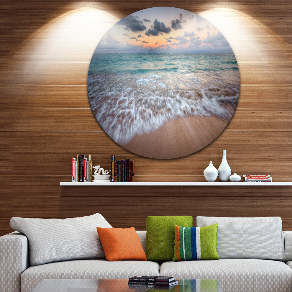 Waves Crashing Serene Seashore, Seashore Round Wall Art, 36"