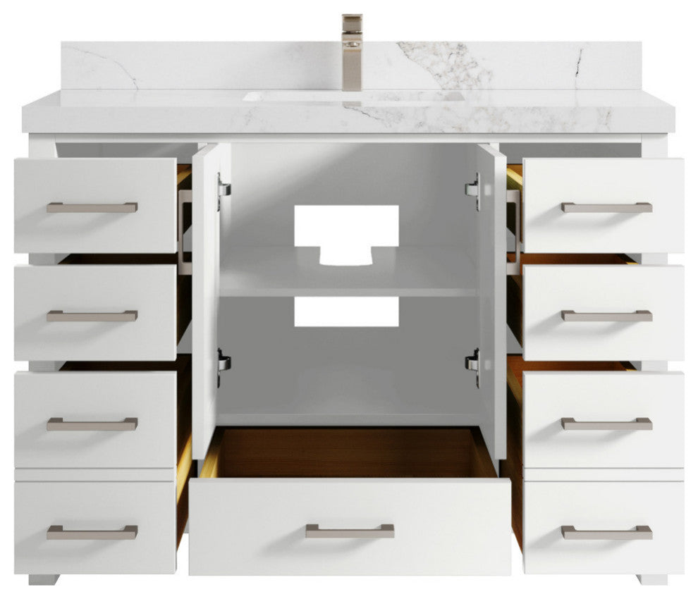 Malibu 48 Single Sink Bath Vanity in White  2" Calacatta Nuvo