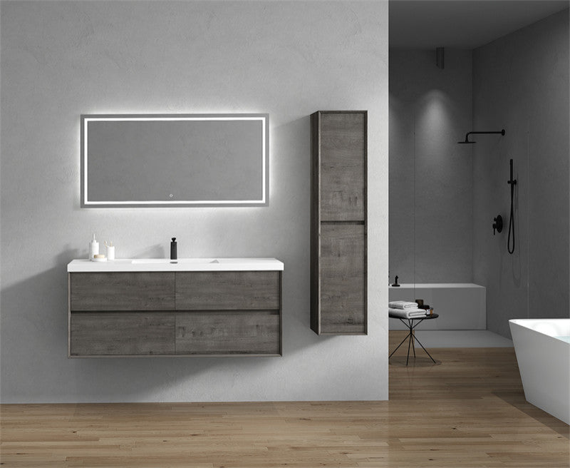 Ashley 60'' Floating Vanity, Acrylic Top, Single Sink, Smoke Oak