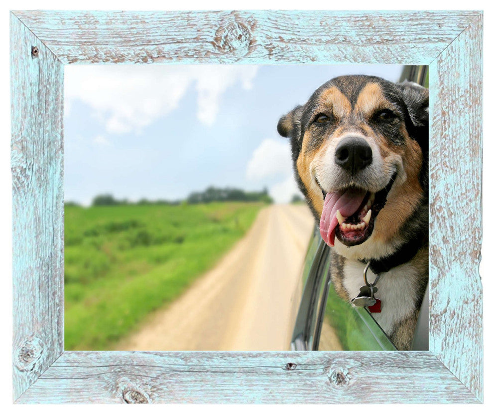 24" X 36" Rustic Farmhouse Light Aqua Blue Wood Frame