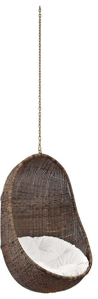 Egg-Shaped Wicker Hanging Swing Chair with Cushion and Powder-Coated Frame