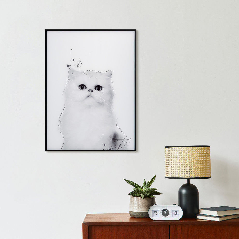 "Persian" Black and White Pet Paintings on Printed Glass With Anodized Frame