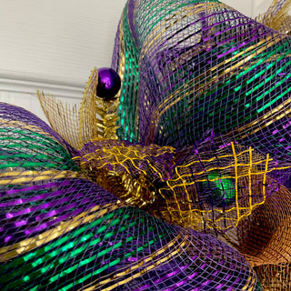 Mardi Gras Feather Venetian Mask Deco Mesh Wreath