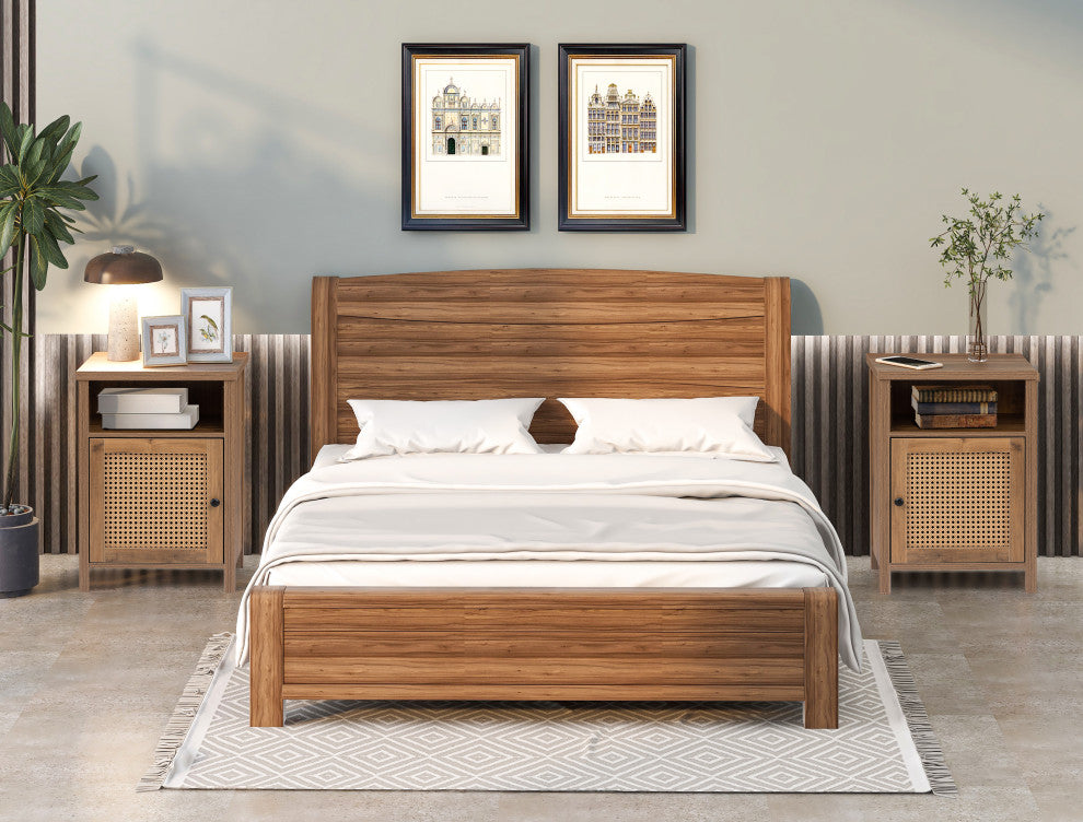 Melamine Board Nightstand with Door and Exterior Shelves
