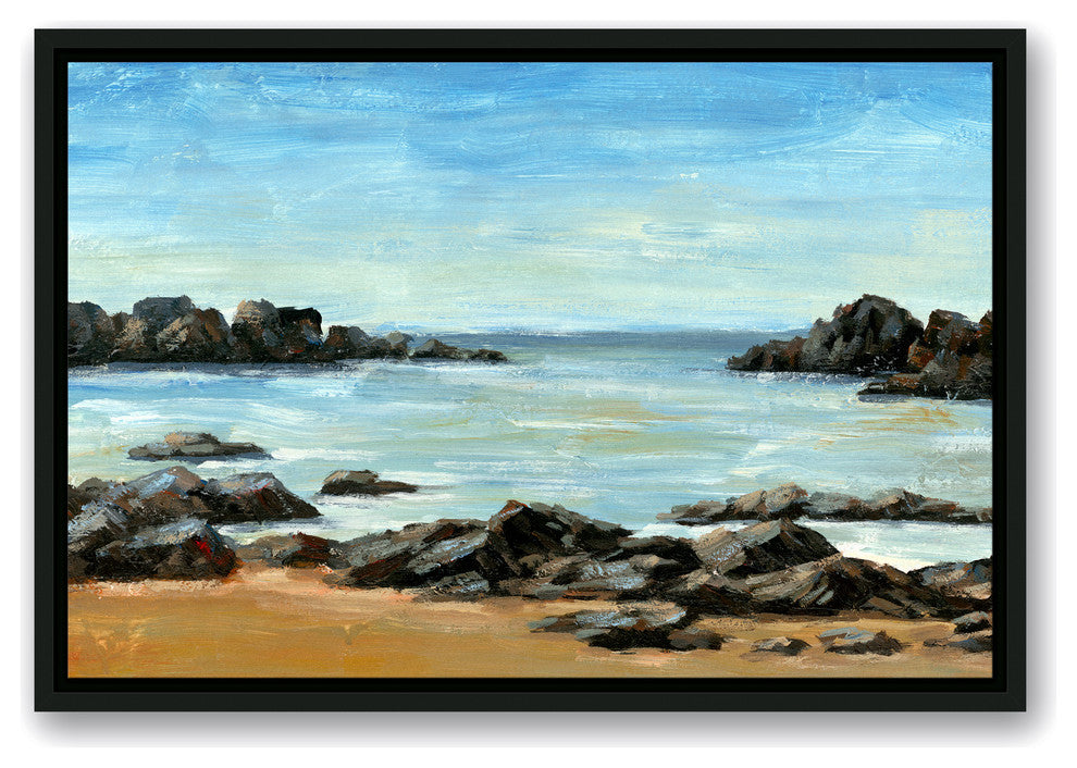 Rocky Beach Landscape 16x24 Black Floating Framed Canvas