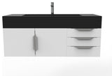 CastelloUSA Nile 48" Wall Mounted Vanity Set, White, Black Top, Brushed Nickel