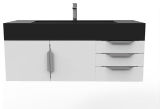 CastelloUSA Nile 48" Wall Mounted Vanity Set, White, Black Top, Brushed Nickel