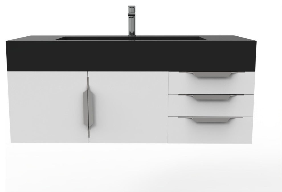 CastelloUSA Nile 48" Wall Mounted Vanity Set, White, Black Top, Brushed Nickel