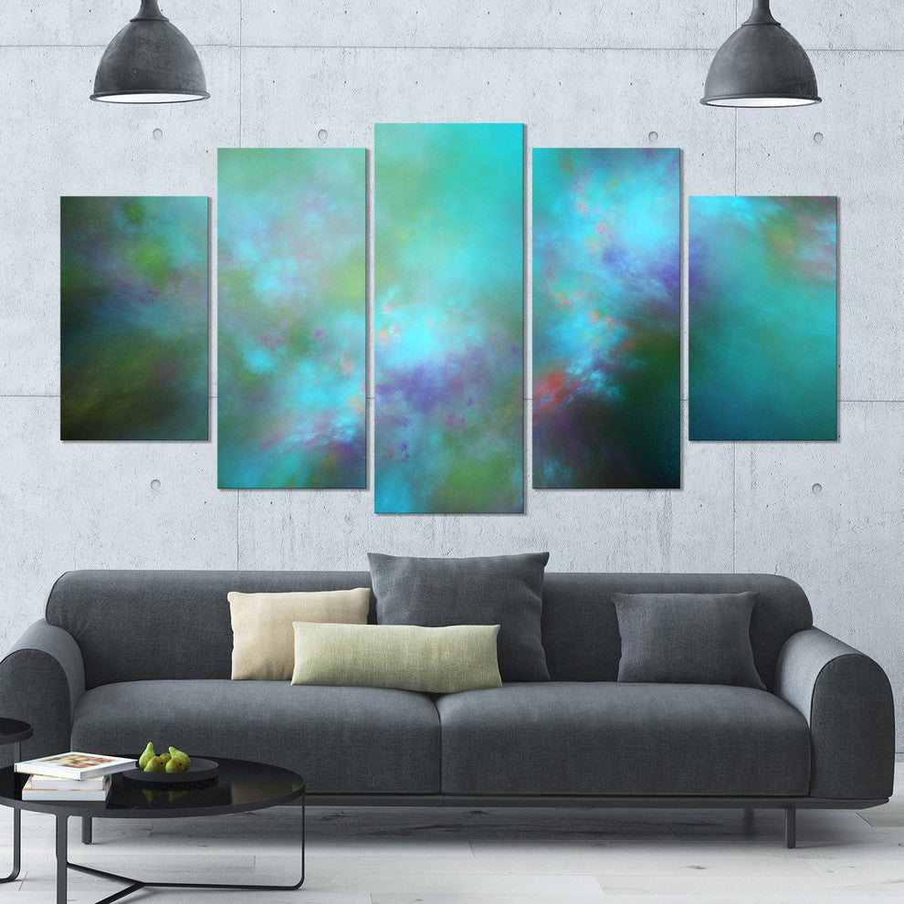 Perfect Blue Starry Sky, Contemporary Canvas Wall Art, 60"x32", 5 Panels