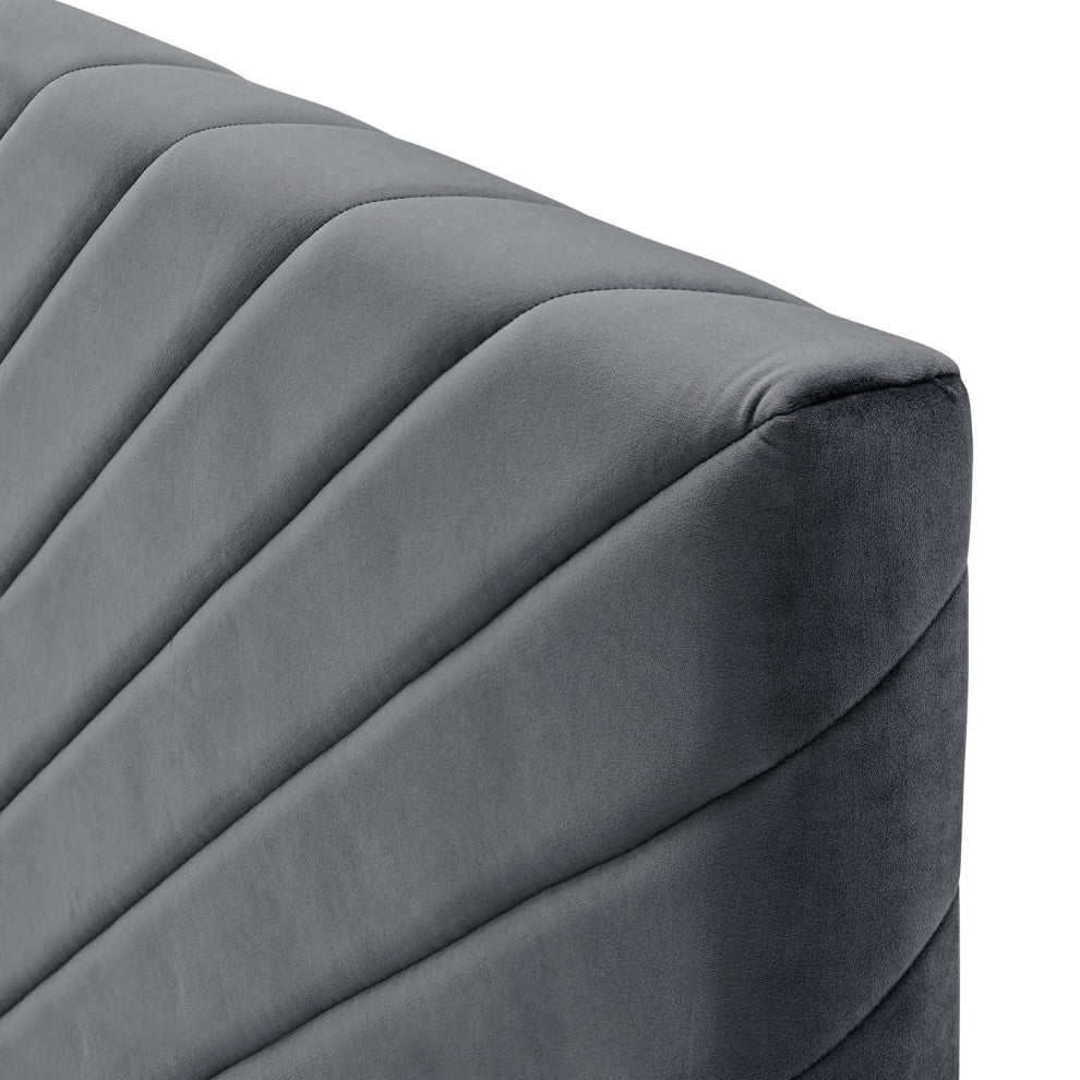Tufted Headboard, Twin Size, Velvet, Dark Gray, Modern Contemporary