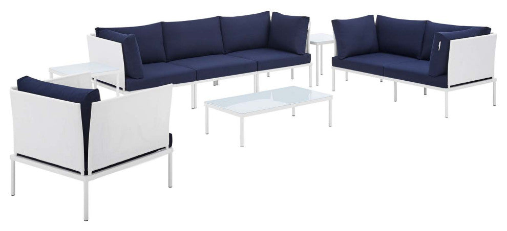 Harmony 8-Piece Sunbrella Outdoor Patio Aluminum Seating Set, White Navy