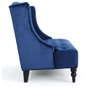 GDF Studio Leona Traditional High Back Tufted Winged Fabric Loveseat, Navy Blue
