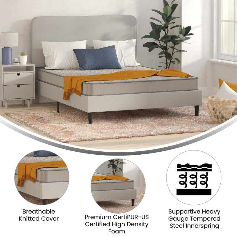 Capri Comfortable Sleep CertiPUR-US Certified Spring Mattress, Mattress in a Box, Gray, Queen