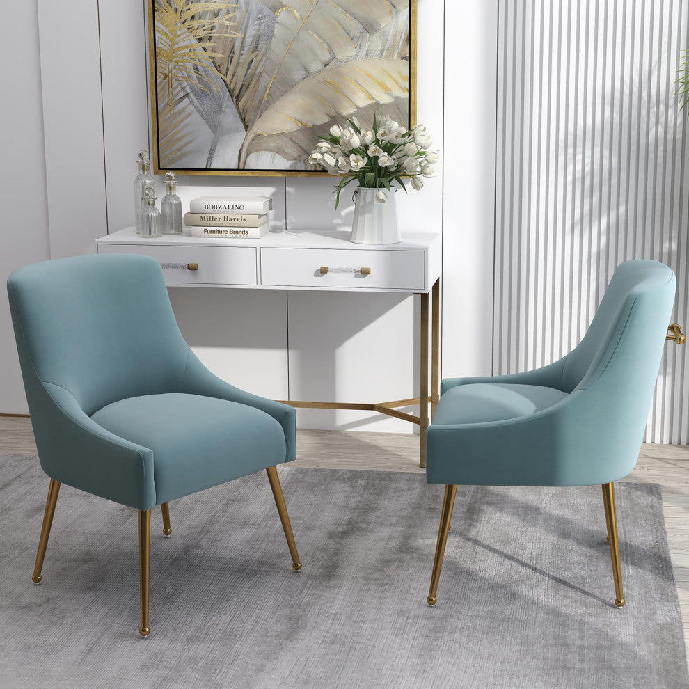 SEYNAR Velvet Dining Chairs, Set of 2, Upholstered Accent Side Chairs, Green