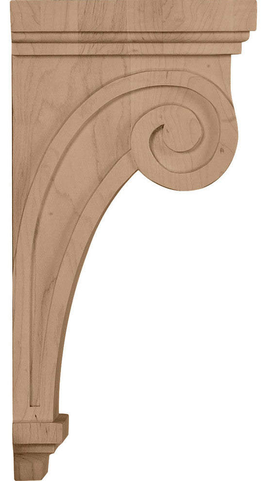 5 1/2"W x 8 1/4"D x 16"H Scroll Corbel, Red Oak