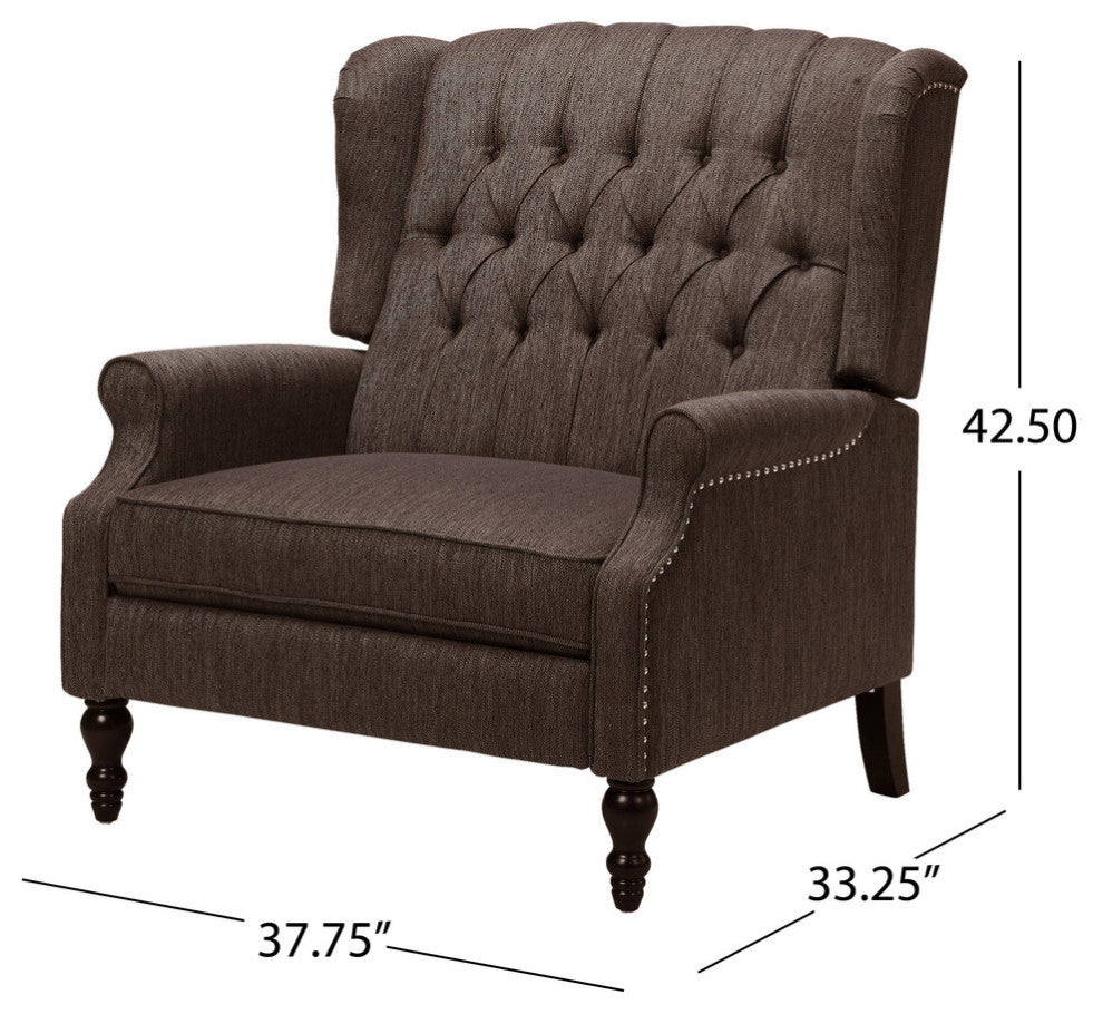 Salome Oversized Tufted Fabric Push Back Recliner, Brown and Dark Brown