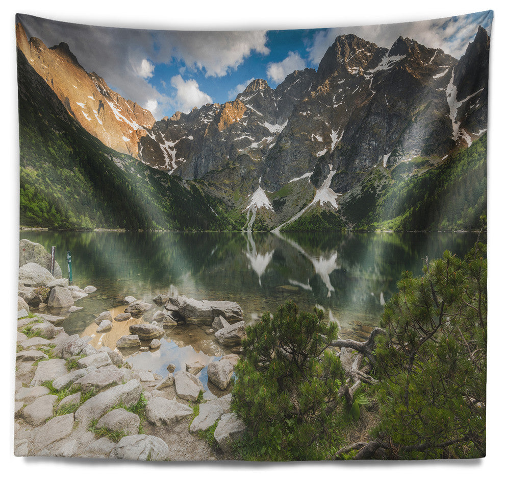 Sunset Over High Mountains Landscape Wall Tapestry, 92"x78"