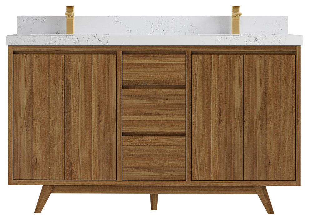 Madison Teak 60 Double Bathroom Vanity in Dark Natural 2" Empira Quartz