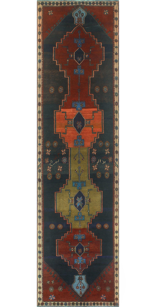 Fine Vintage Distressed Sekayi Charcoal/Burgundy Runner, 3'3x13'0