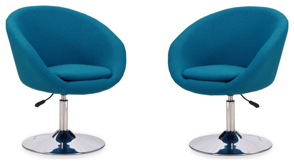 Set of 2 Accent Chair, Adjustable Cushioned Seat & Curved Back, Blue Fabric