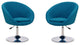 Set of 2 Accent Chair, Adjustable Cushioned Seat & Curved Back, Blue Fabric