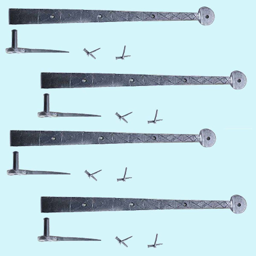 Bean Diamond Etch Pintle Door Strap Hinge Iron 14" Pack of 4 Renovators Supply
