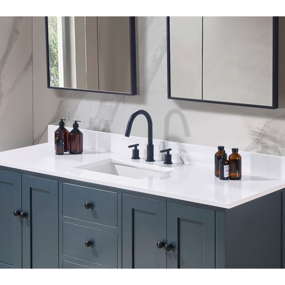 Andalo Engineered Stone Vanity Top, Snow White With White Sink, Single, 61"