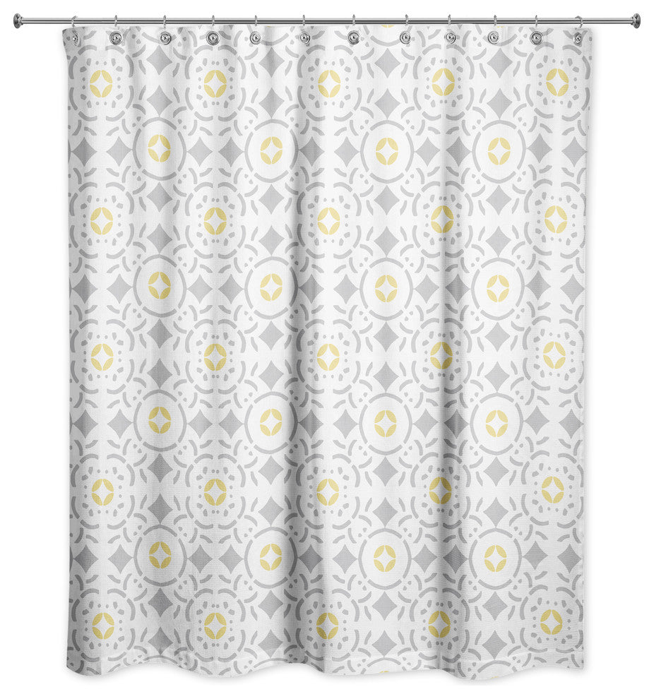 Tile Shower Curtain, Gray and Yellow
